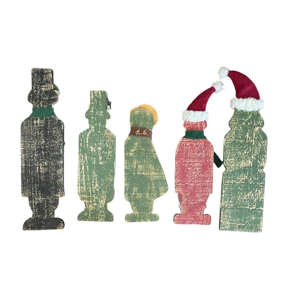 Vintage Wooden Christmas Carolers Hand-Painted Set Of 5 Rustic Victorian - Picture 7 of 7